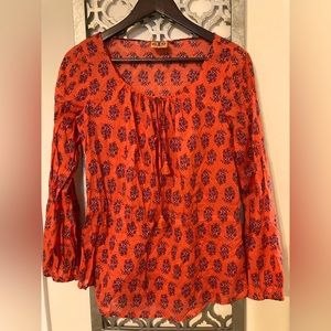 Tory Burch Orange Peasant Top Size 2